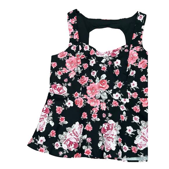 Torrid Black Pink Floral Print Sweetheart Neck Babydoll Cami Going Out Top 2XL - Picture 4 of 8